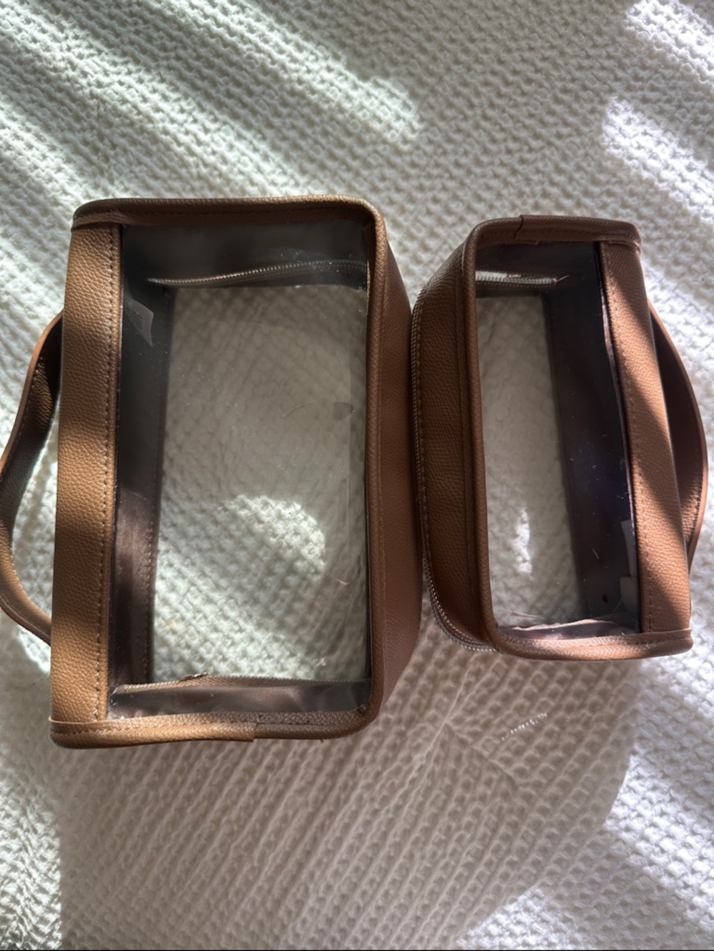 Clear Window Travel Cosmetic Bags - Brown Trim